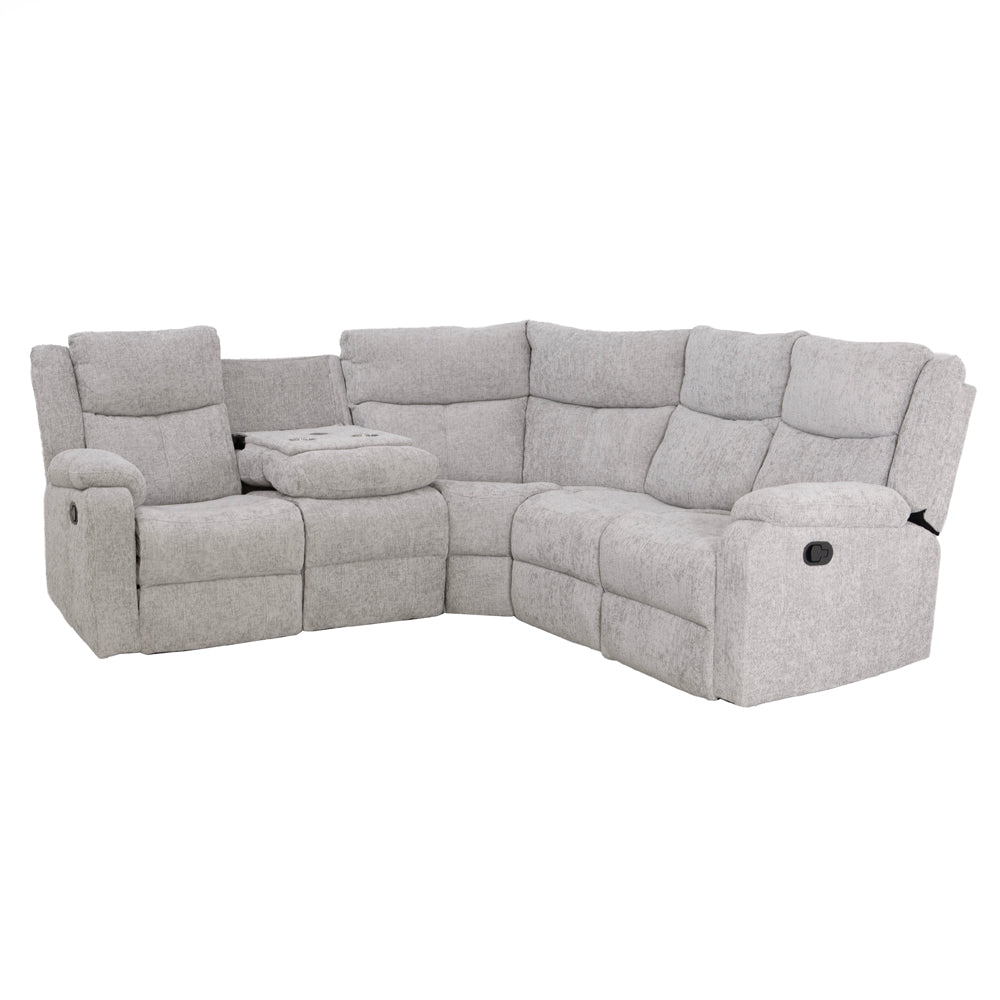 Rome Silver Manual Corner Sofa with Console - The Furniture Warehouse