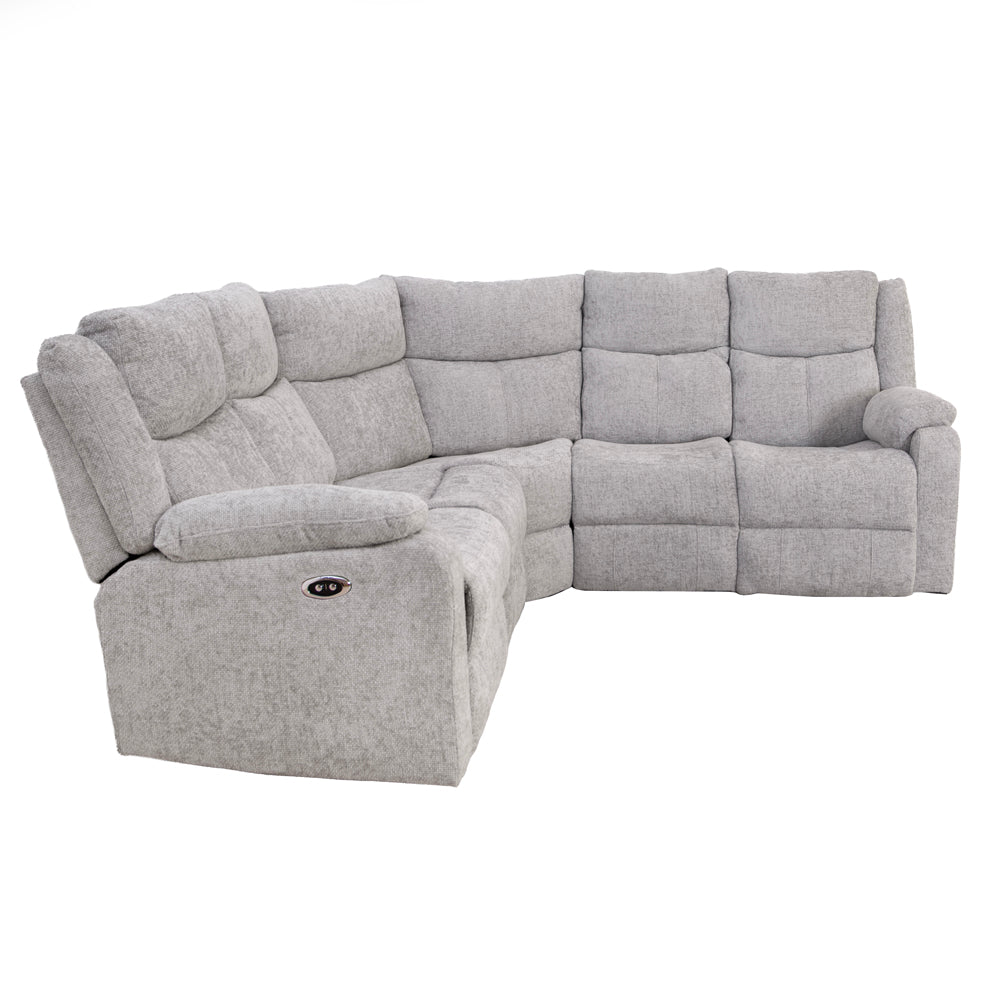 Rome Silver Power Corner Sofa with Console - The Furniture Warehouse