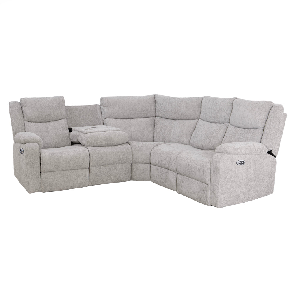 Rome Silver Power Corner Sofa with Console - The Furniture Warehouse