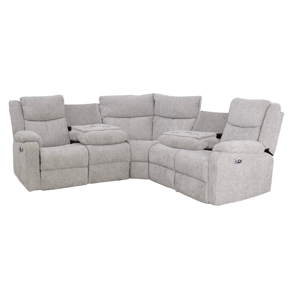 Rome Silver Power Corner Sofa with Console - The Furniture Warehouse