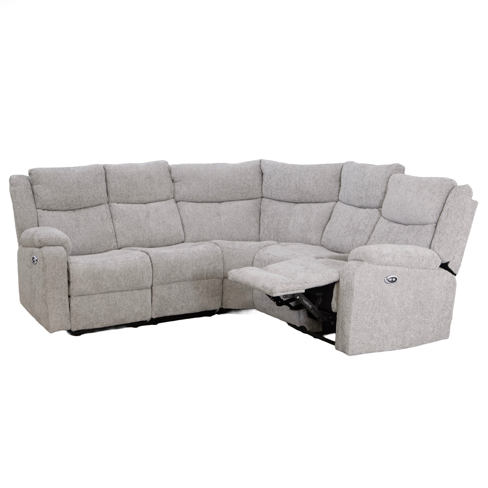 Rome Silver Power Corner Sofa with Console - The Furniture Warehouse