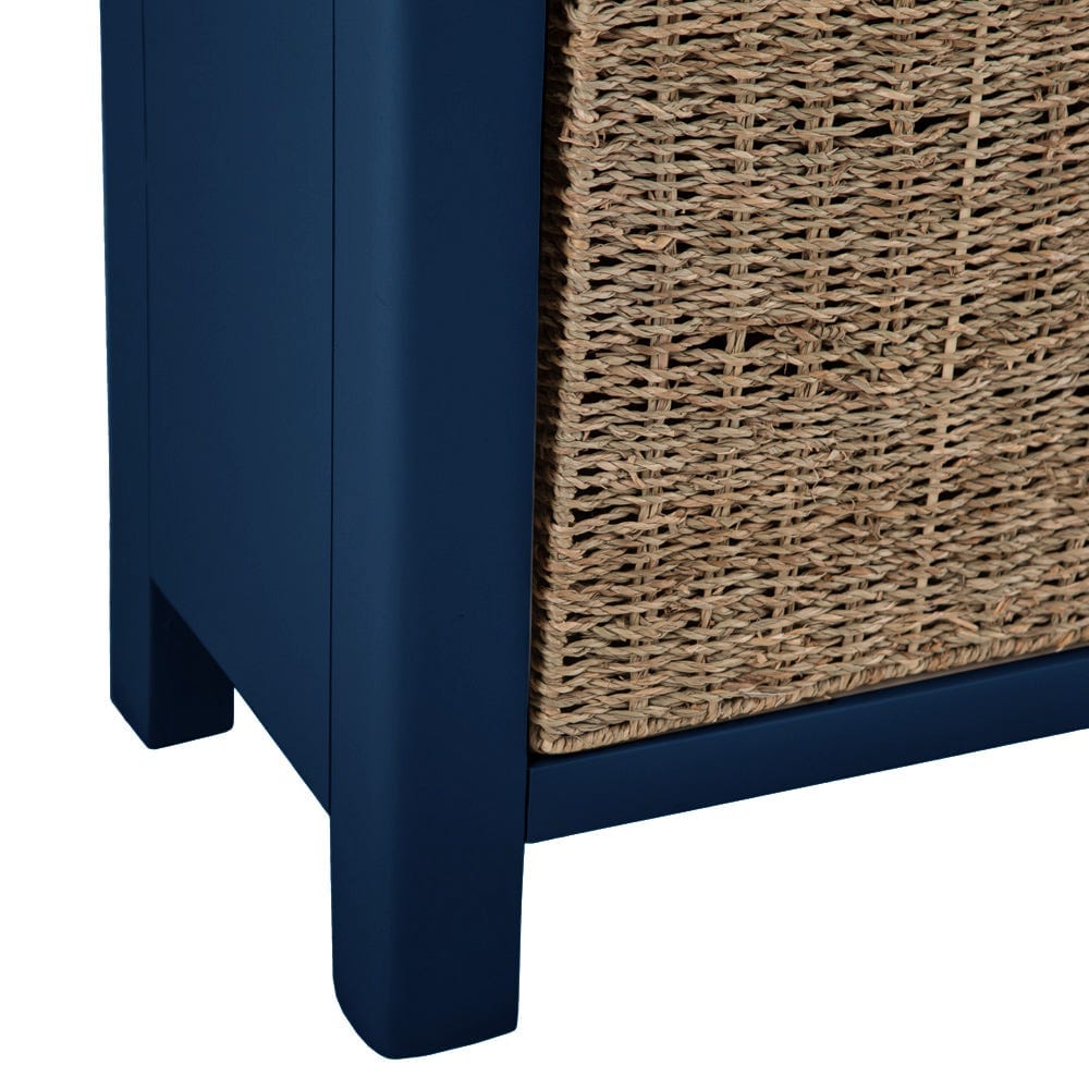 Rutland Blue Painted Oak Hall Bench with Wicker Baskets - The Furniture Warehouse