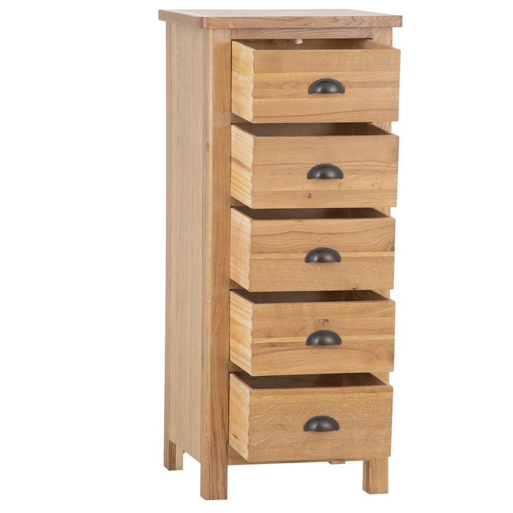 Rutland Oak 5 Drawer Tallboy