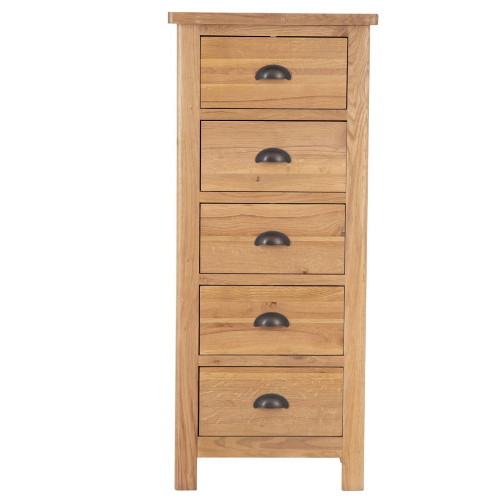 Rutland Oak 5 Drawer Tallboy