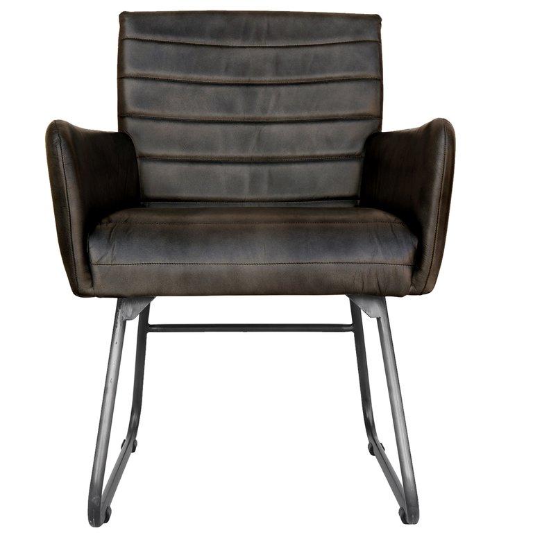 Shoreditch Industrial Walnut Brown Retro Winged Leather & Iron Dining Chair - The Furniture Warehouse