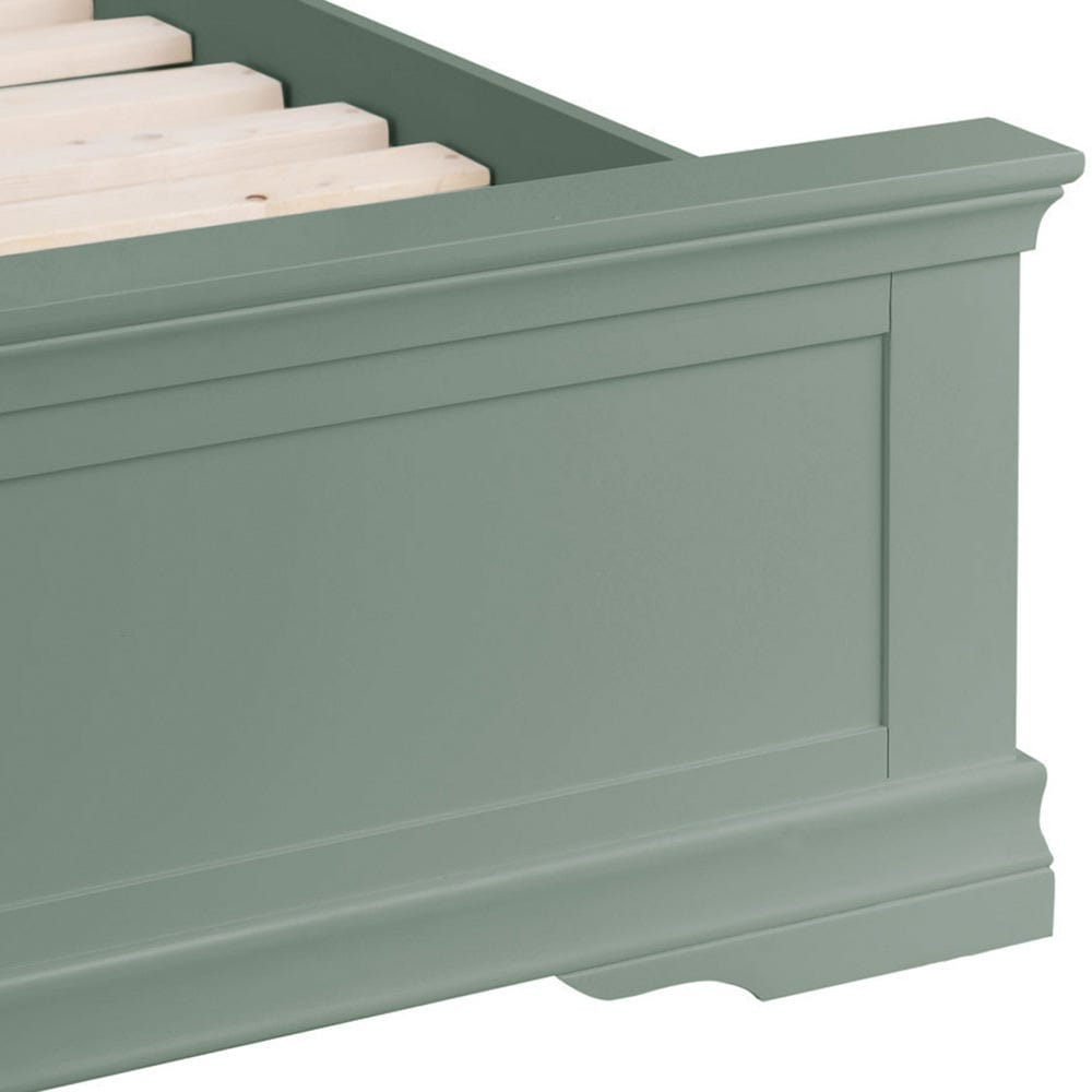 Florence Sage Green Painted Double Bed Frame Low Panelled Footboard