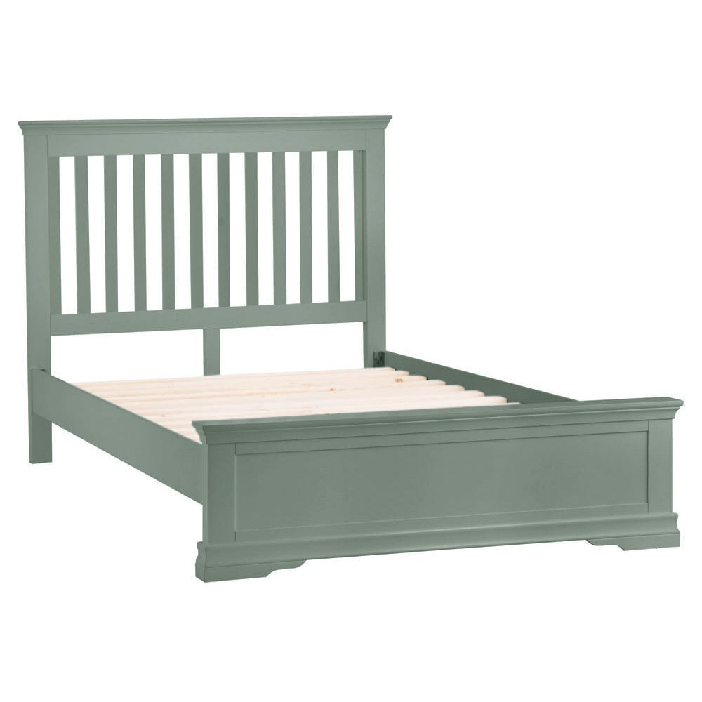 Florence Sage Green Painted Double Bed Frame Low Panelled Footboard