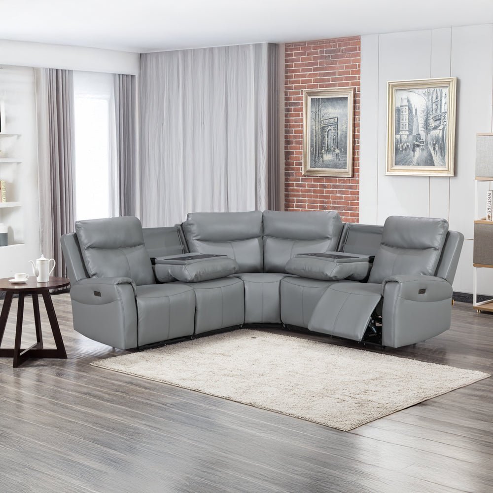 Turin Dusk Grey Power Corner Sofa (2 Corner 2) - The Furniture Warehouse