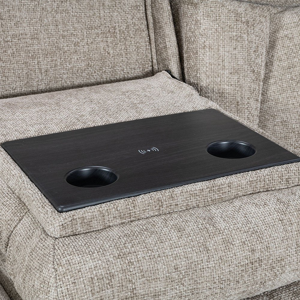 Venice Biscuit Power 3 Seater Sofa with Console - The Furniture Warehouse