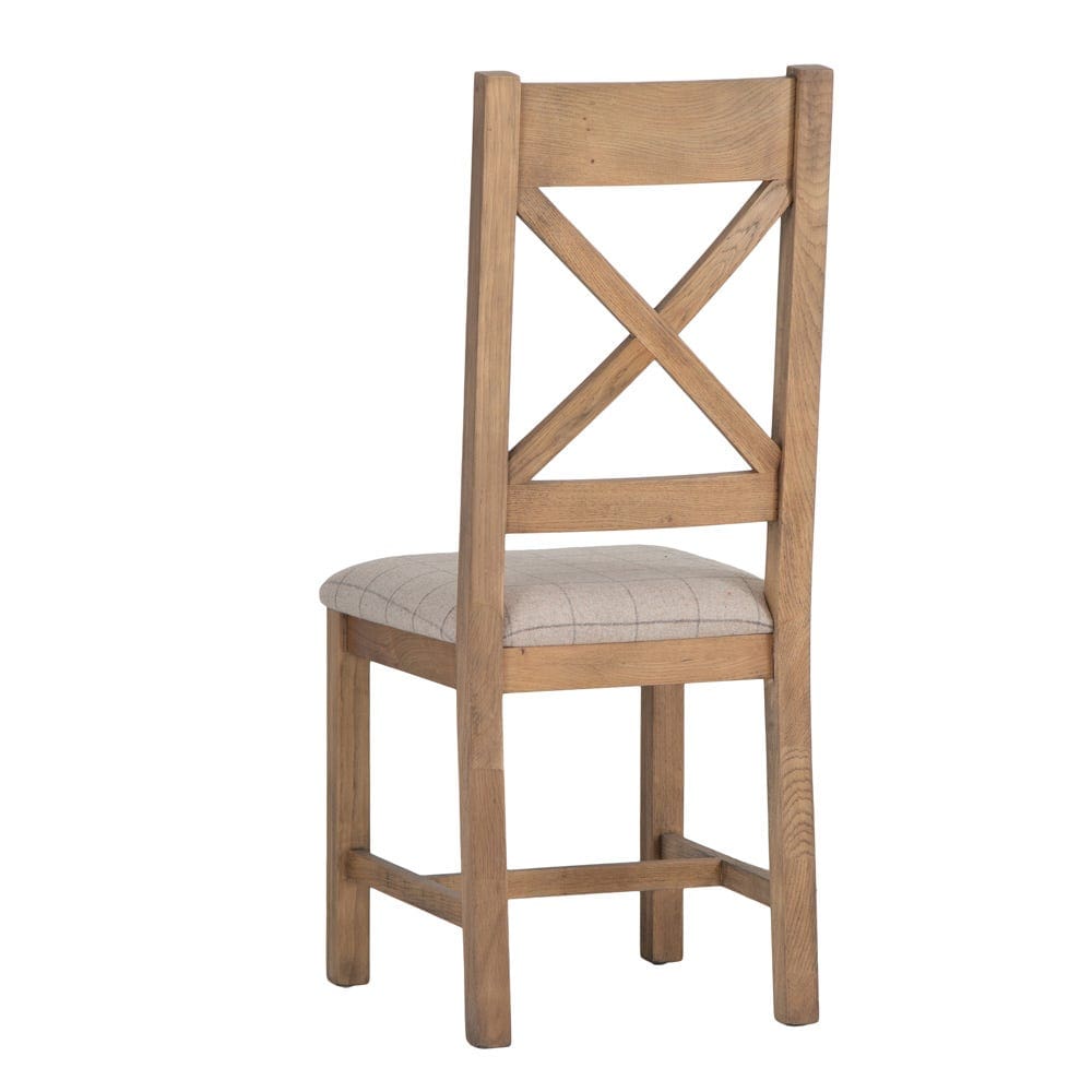 Wessex Smoked Oak Cross Back Dining Chair With Natural Check Seat - The Furniture Warehouse
