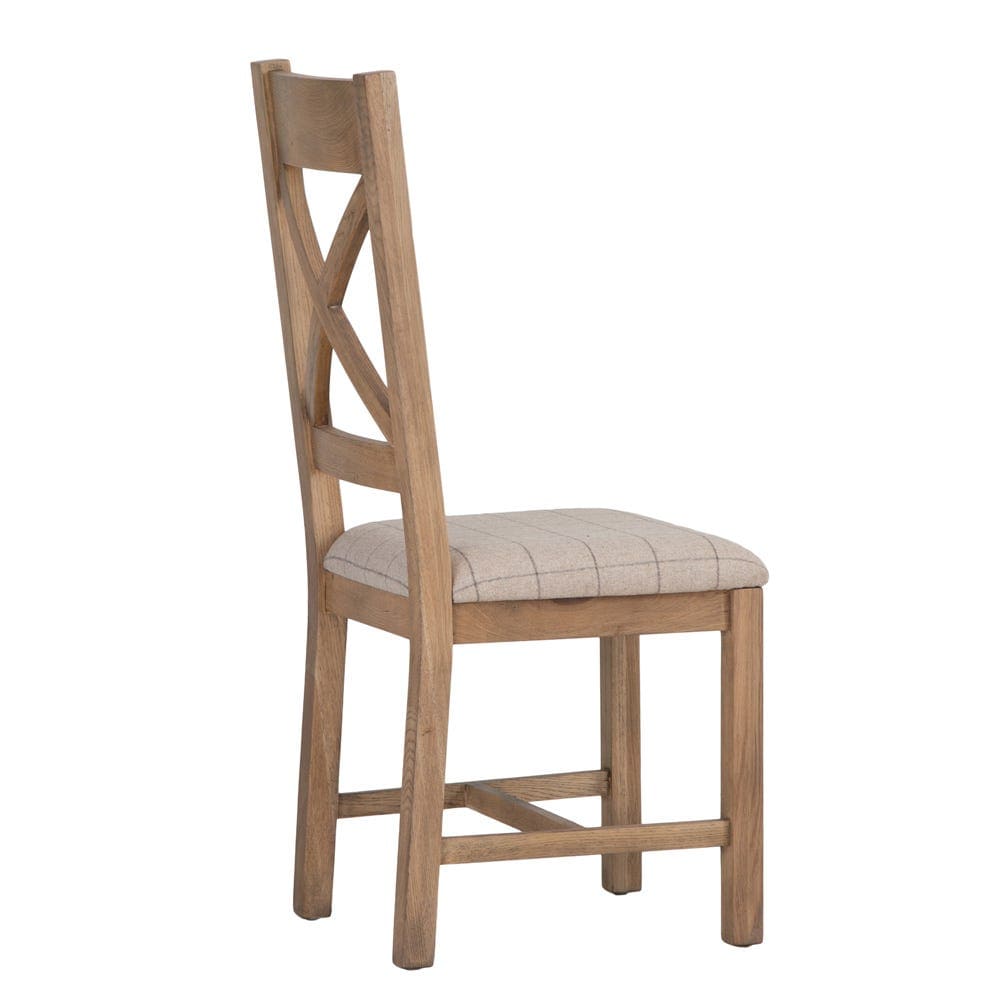 Wessex Smoked Oak Cross Back Dining Chair With Natural Check Seat - The Furniture Warehouse