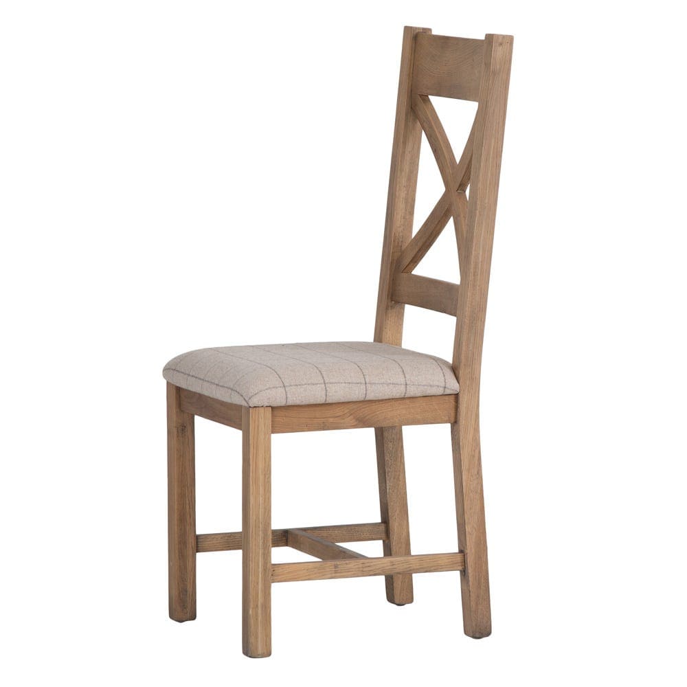 Wessex Smoked Oak Cross Back Dining Chair With Natural Check Seat - The Furniture Warehouse