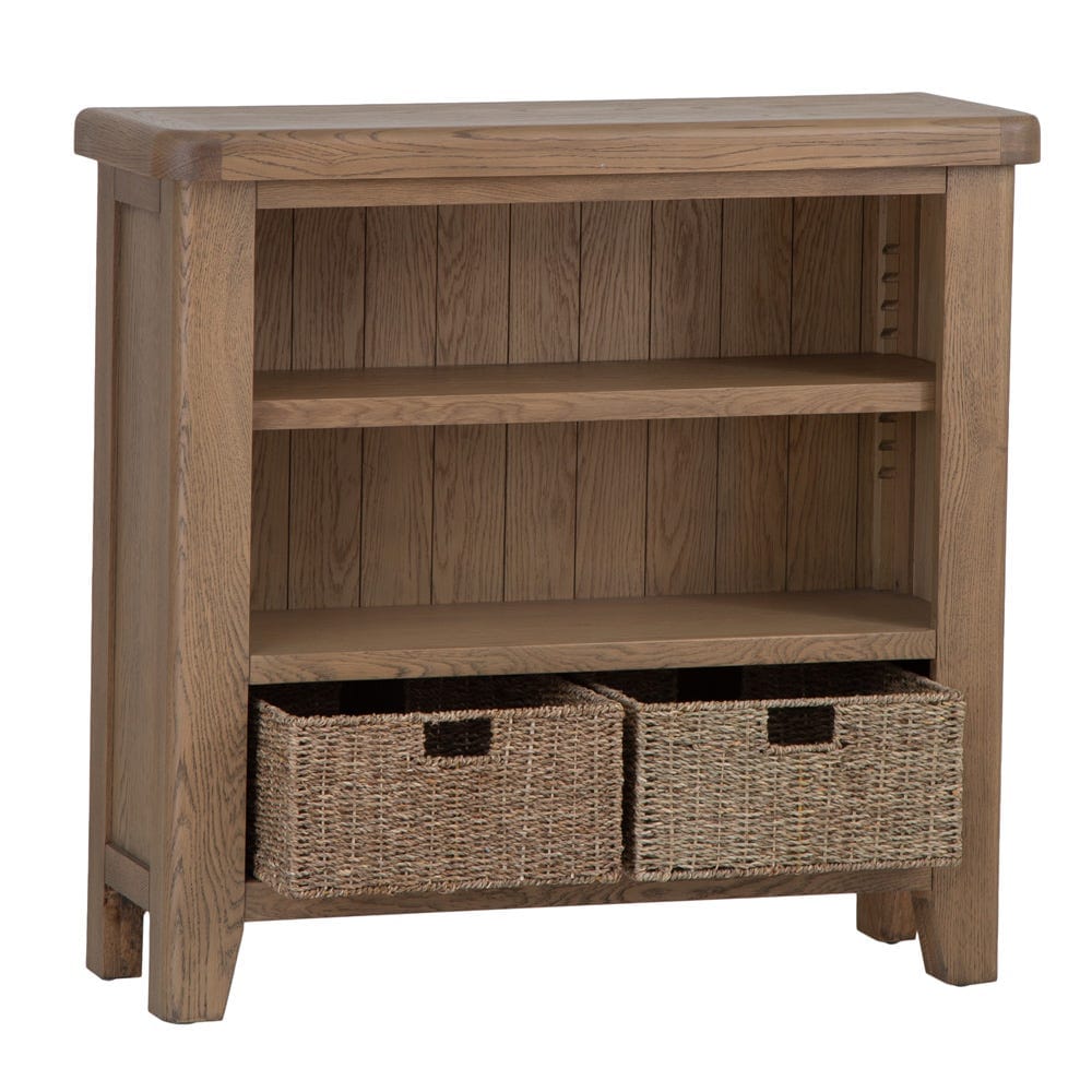 Wessex Smoked Oak Small Bookcase with Wicker Baskets - The Furniture Warehouse