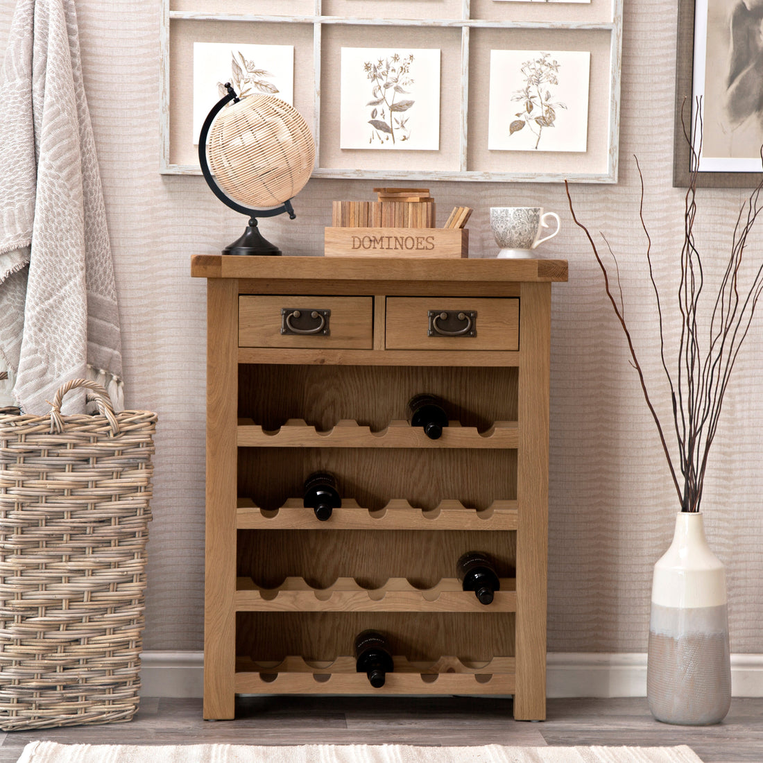 Stylish wine cabinet from the Winchester Oak Collection: Rustic Oak Furniture Designs, blending rustic charm with elegance.