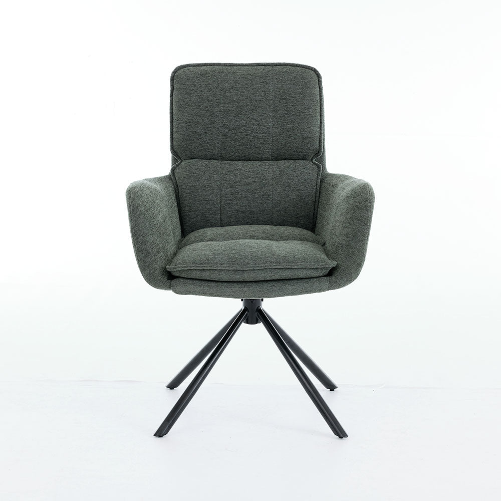 0.8m Grey Square Extending Ceramic Table &amp; 4 x Forest Green Luxe Panel Stitch Swivel Chair Set - The Furniture Warehouse
