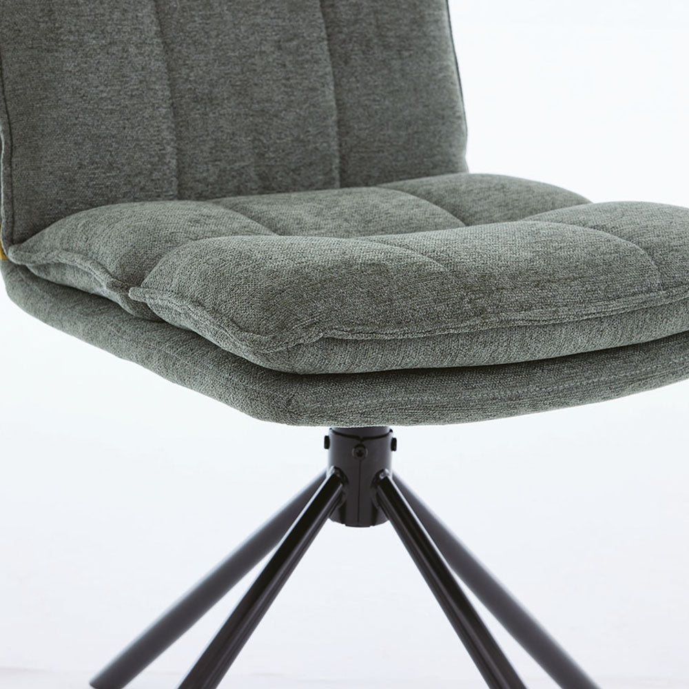 0.8m Grey Square Extending Ceramic Table &amp; 4 x Forest Green Luxe Panel Stitch Swivel Chair Set - The Furniture Warehouse