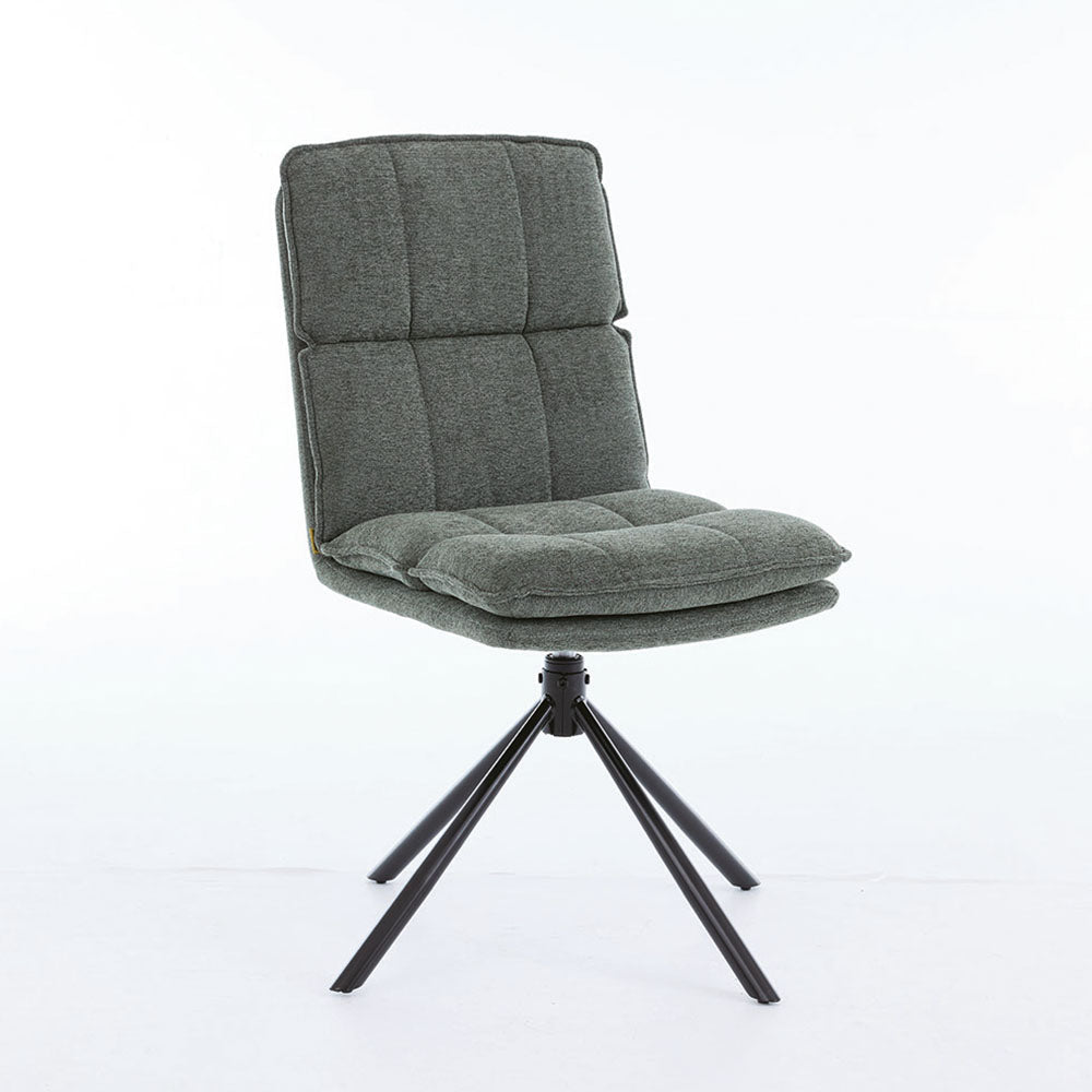 0.8m Grey Square Extending Ceramic Table &amp; 4 x Forest Green Luxe Panel Stitch Swivel Chair Set - The Furniture Warehouse
