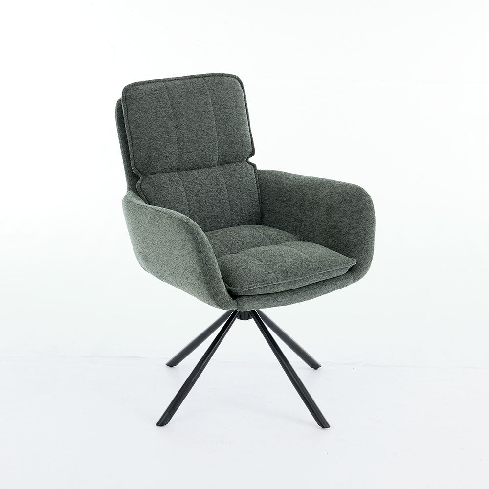 0.8m Grey Square Extending Ceramic Table &amp; 4 x Forest Green Luxe Panel Stitch Swivel Chair Set - The Furniture Warehouse
