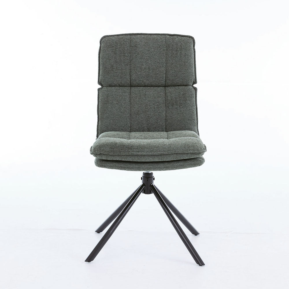 0.8m Grey Square Extending Ceramic Table &amp; 4 x Forest Green Luxe Panel Stitch Swivel Chair Set - The Furniture Warehouse