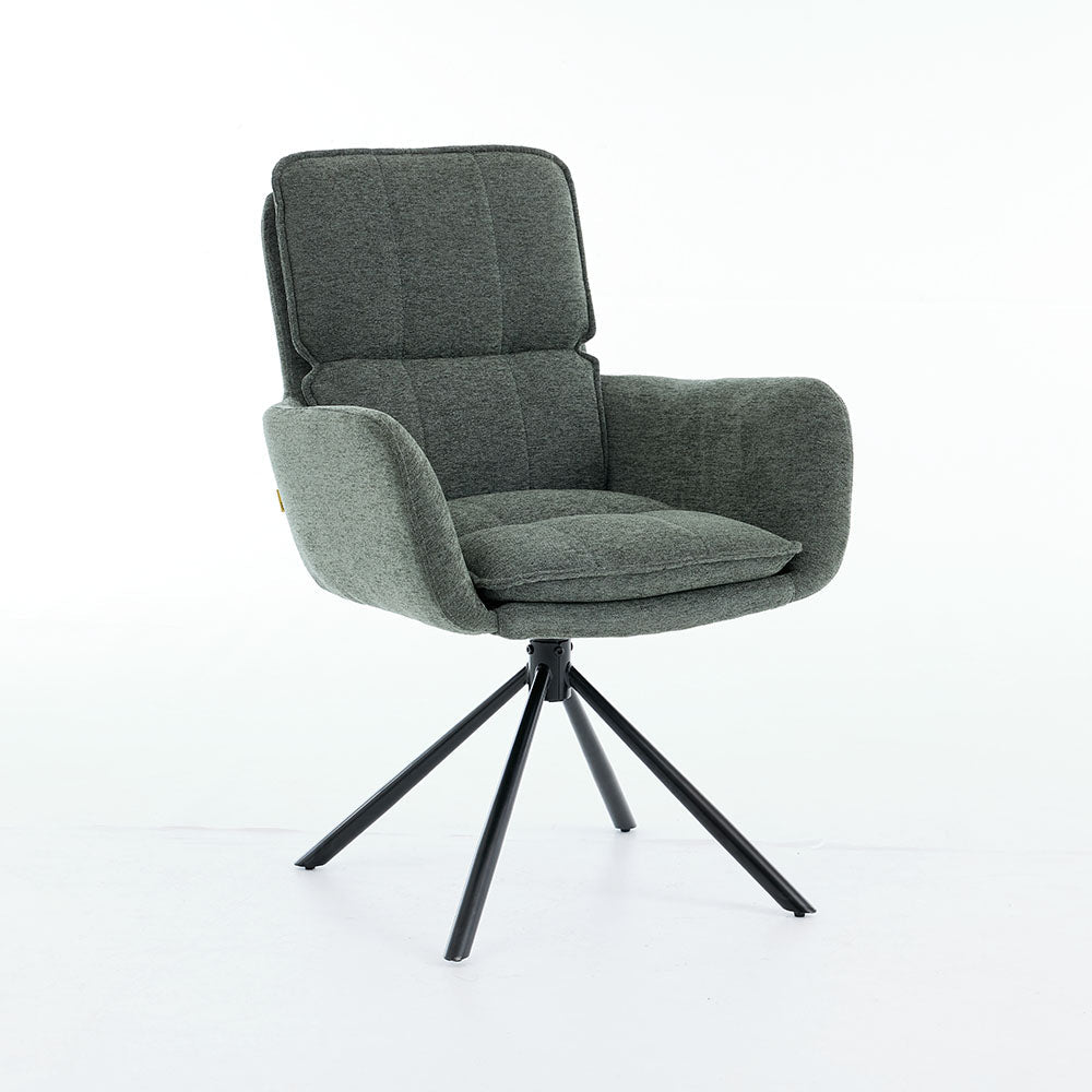 0.8m Grey Square Extending Ceramic Table &amp; 4 x Forest Green Luxe Panel Stitch Swivel Chair Set - The Furniture Warehouse