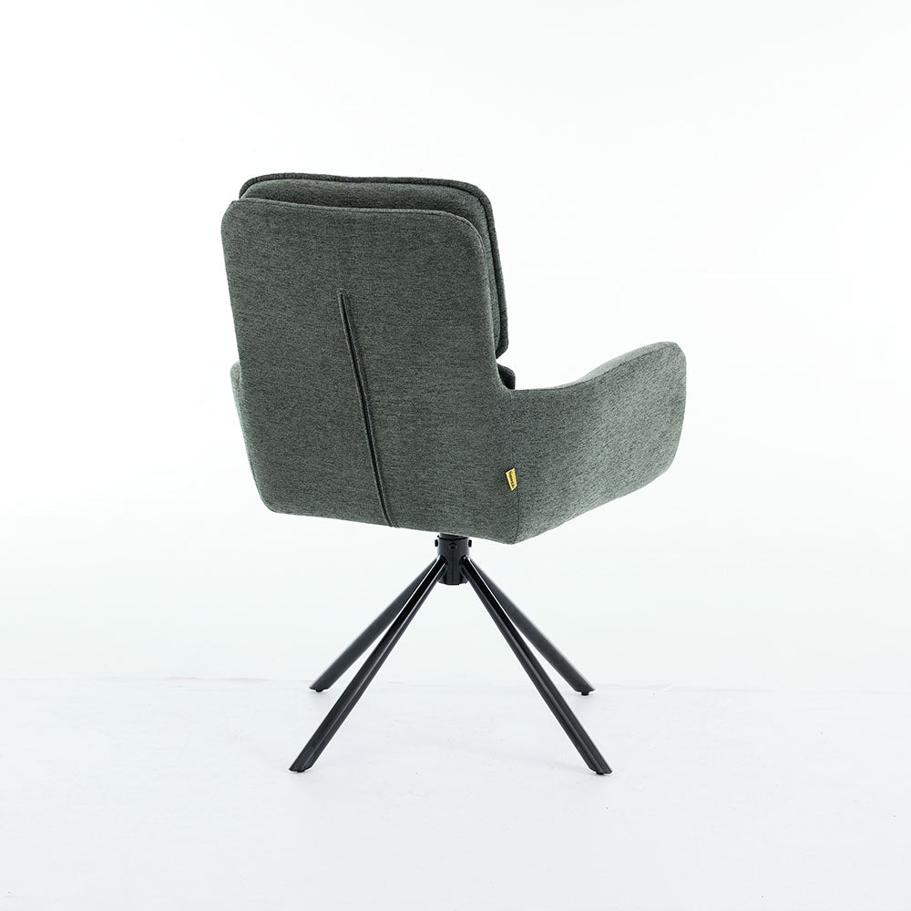 0.8m Grey Square Extending Ceramic Table &amp; 4 x Forest Green Luxe Panel Stitch Swivel Chair Set - The Furniture Warehouse