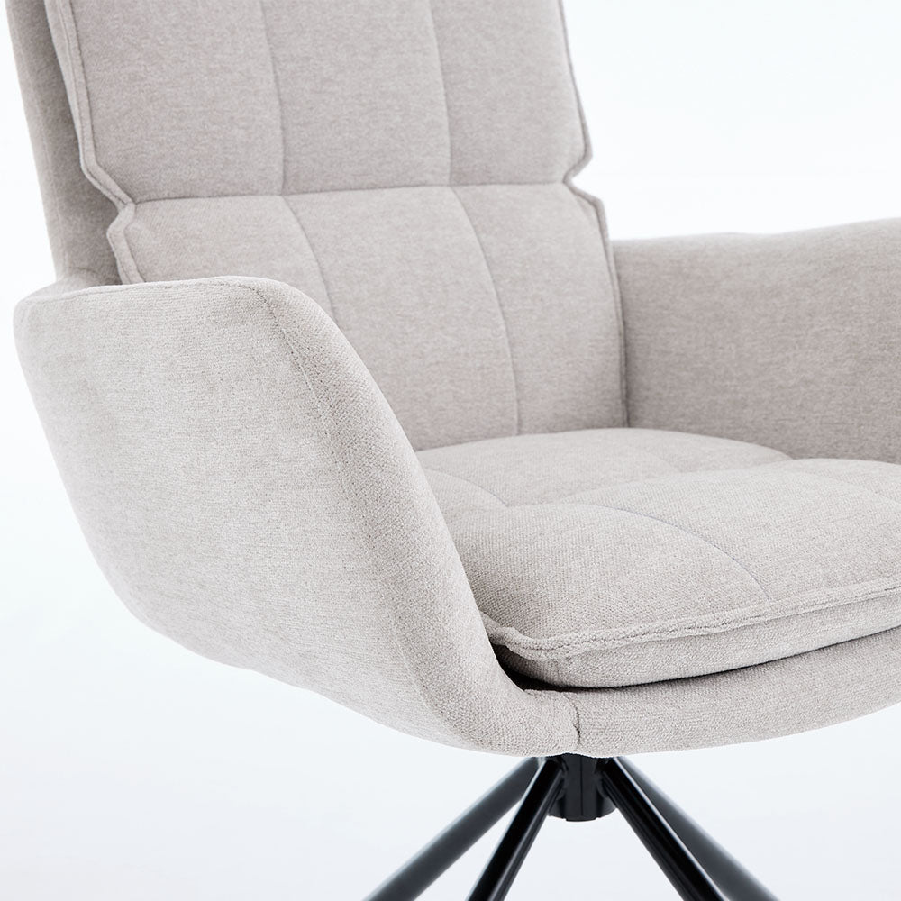 0.8m Grey Square Extending Ceramic Table &amp; 4 x Grey Luxe Panel Stitch Swivel Chair Set - The Furniture Warehouse