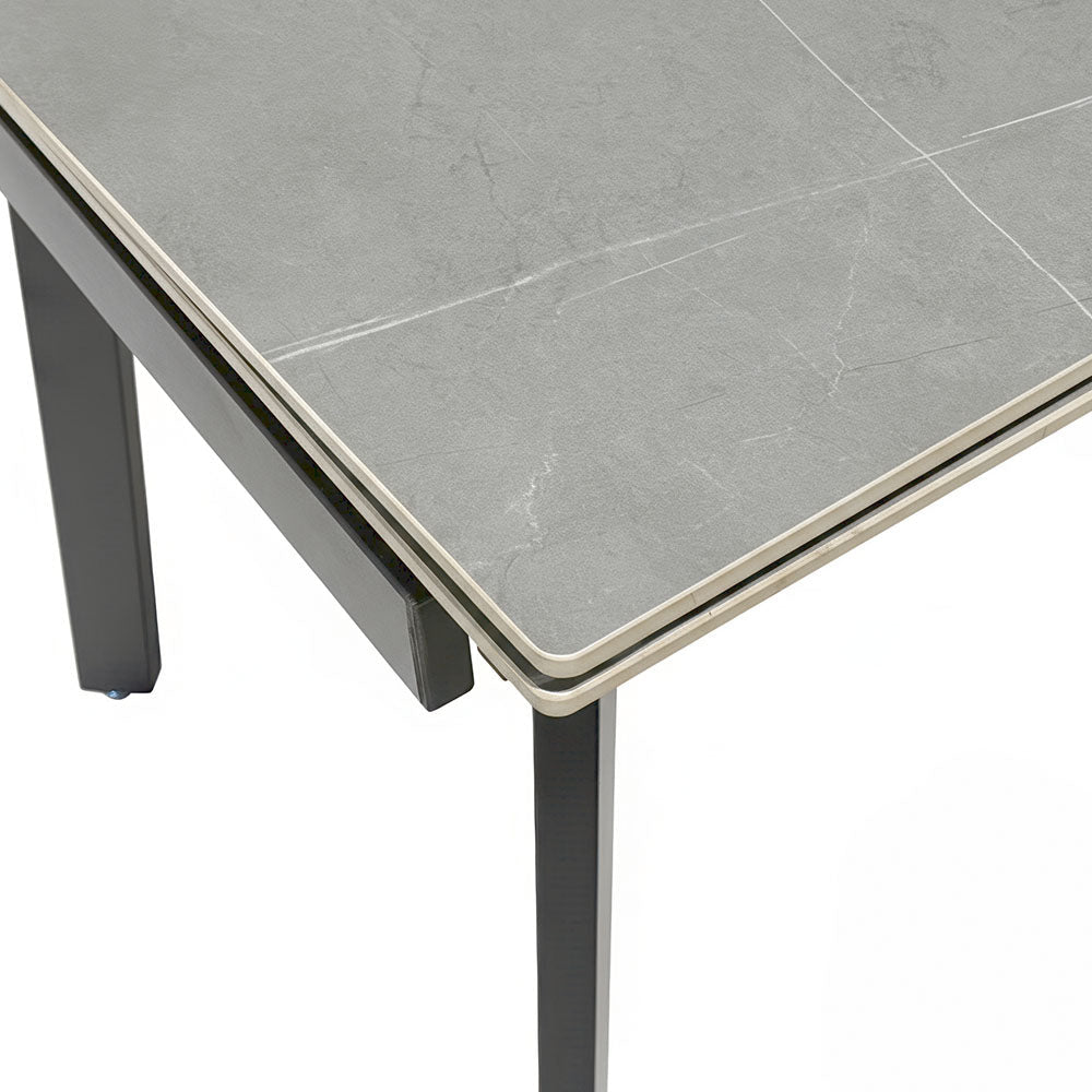0.8m Grey Square Extending Ceramic Table &amp; 4 x Grey Luxe T Stitch Swivel Chair Set - The Furniture Warehouse