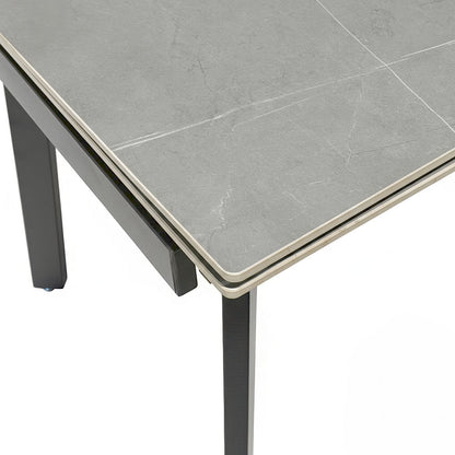 0.8m Grey Square Extending Ceramic Table &amp; 4 x Grey Luxe T Stitch Swivel Chair Set - The Furniture Warehouse