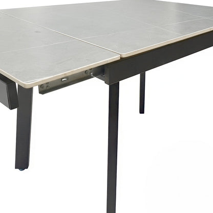 0.8m Grey Square Extending Ceramic Table &amp; 4 x Grey Luxe T Stitch Swivel Chair Set - The Furniture Warehouse