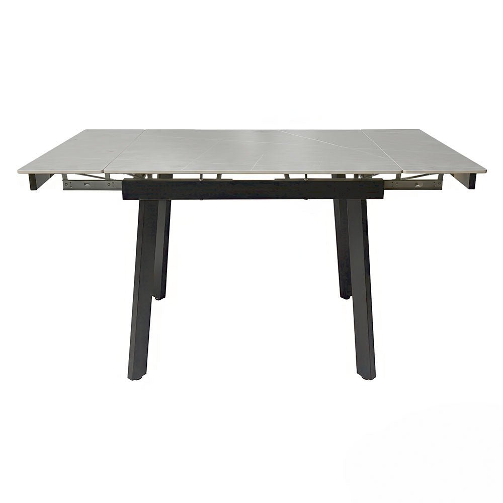 0.8m Grey Square Extending Ceramic Table &amp; 4 x Grey Luxe T Stitch Swivel Chair Set - The Furniture Warehouse