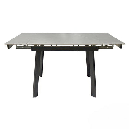 0.8m Grey Square Extending Ceramic Table &amp; 4 x Grey Luxe T Stitch Swivel Chair Set - The Furniture Warehouse