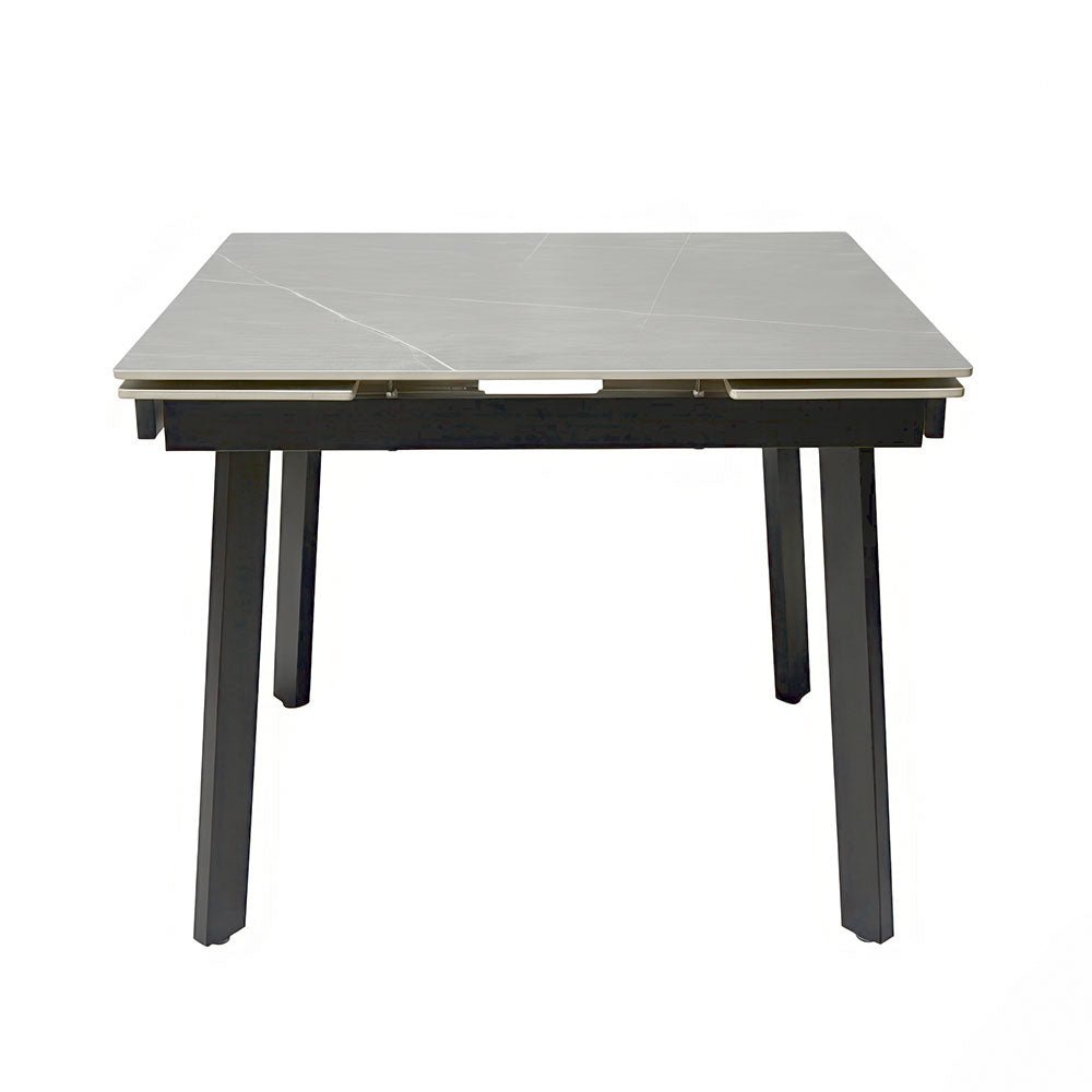 0.8m Grey Square Extending Ceramic Table &amp; 4 x Grey Luxe T Stitch Swivel Chair Set - The Furniture Warehouse