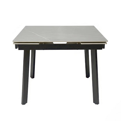 0.8m Grey Square Extending Ceramic Table &amp; 4 x Grey Luxe T Stitch Swivel Chair Set - The Furniture Warehouse