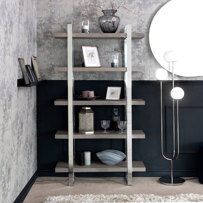 Milan Chrome &amp; Oak Large Bookcase