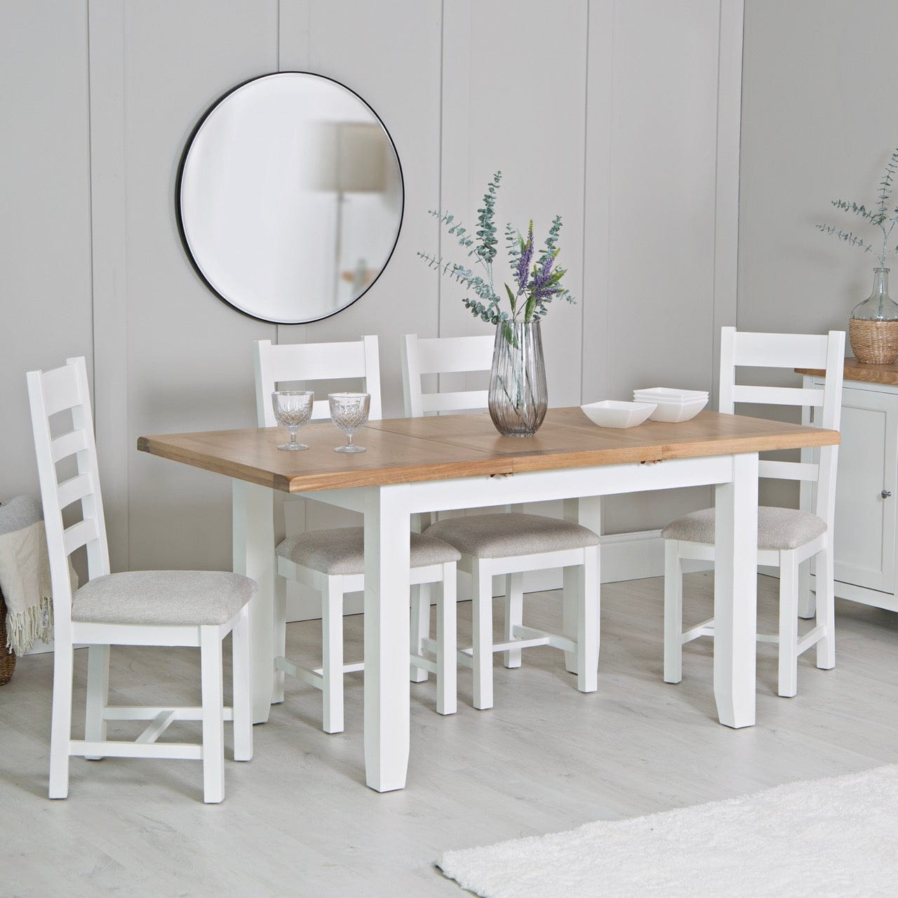 Eaton White Painted Oak 1.2m Butterfly Extending Dining Table