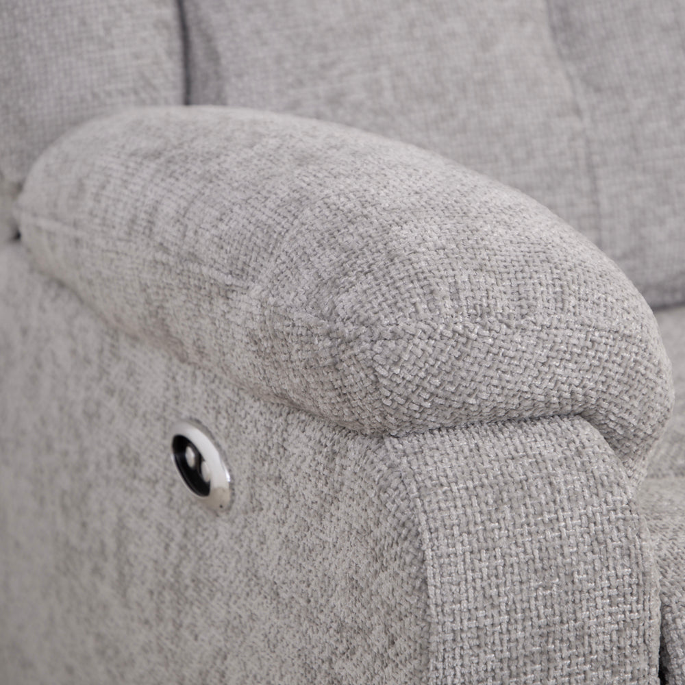 Rome Silver Power Recliner 3 Seater Sofa with Console