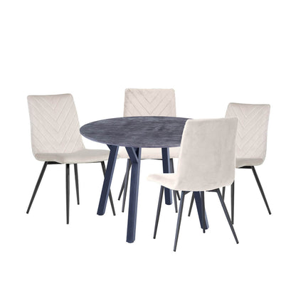 1.1m Concrete Round Table &amp; 4 x CH66 Taupe Chairs - The Furniture Warehouse