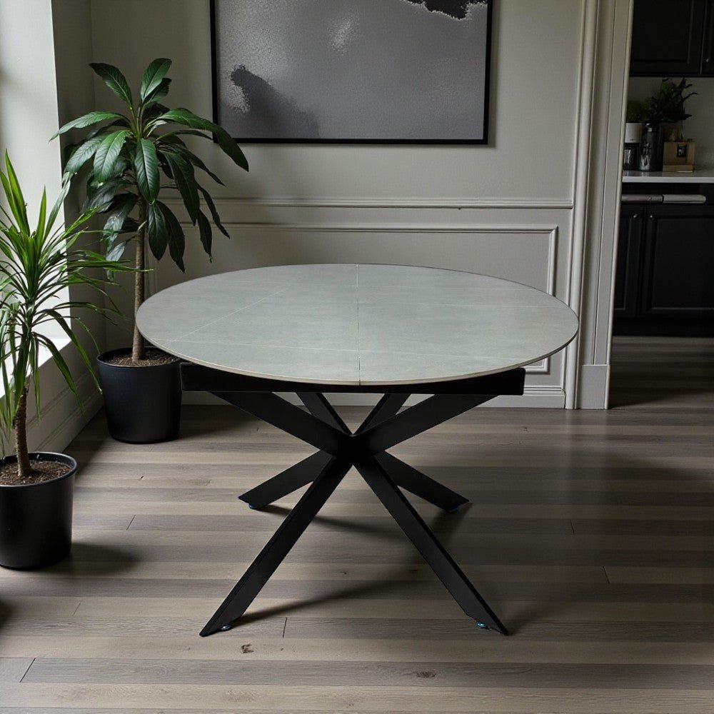 1.1m Grey Circular Extending Ceramic Table - The Furniture Warehouse