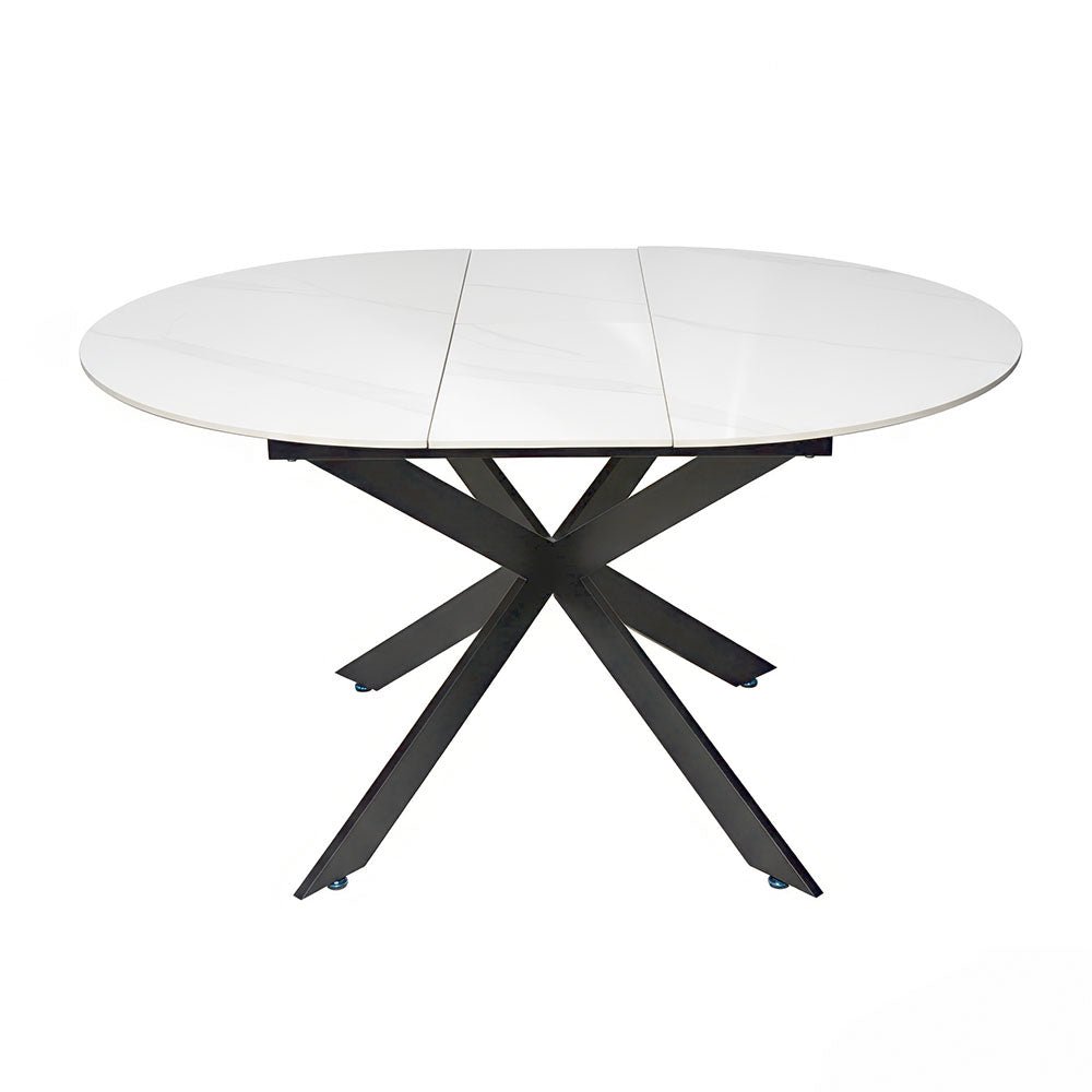 1.1m White Circular Extending Ceramic Table - The Furniture Warehouse