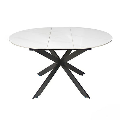 1.1m White Circular Extending Ceramic Table - The Furniture Warehouse