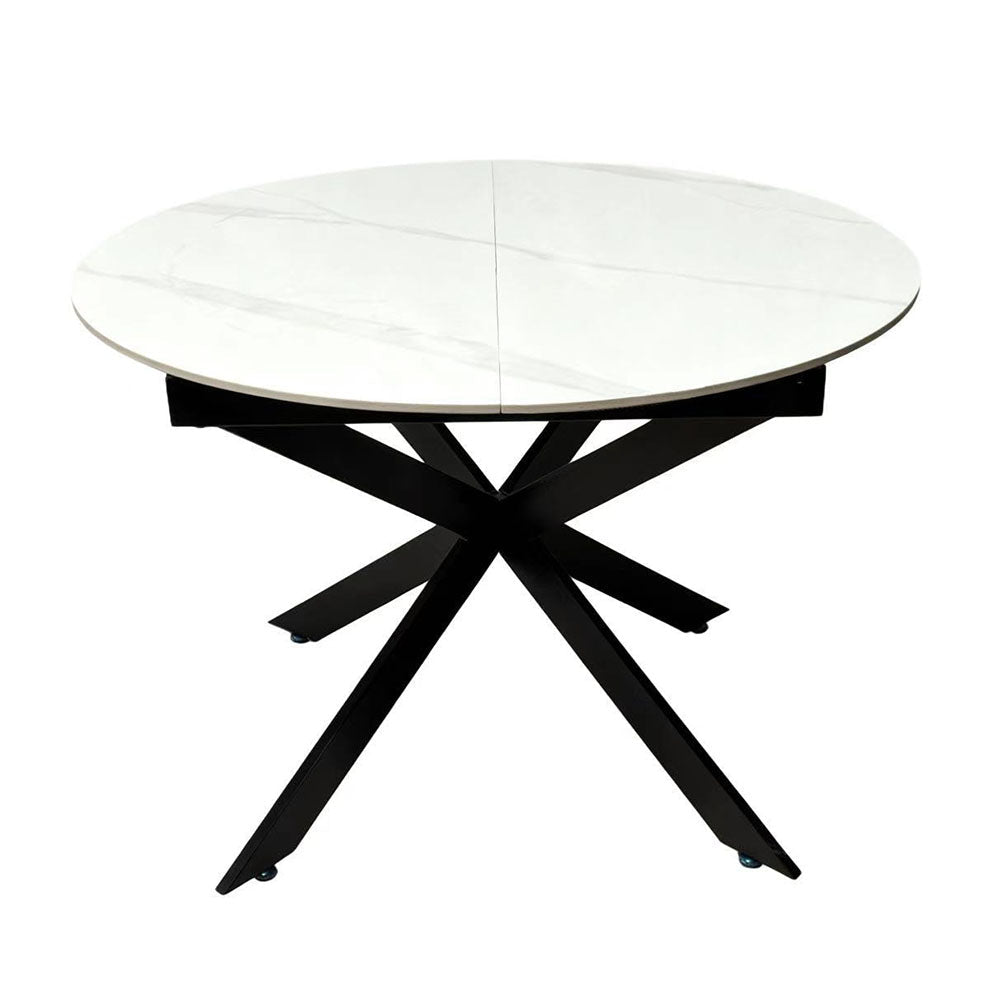 1.1m White Circular Extending Ceramic Table - The Furniture Warehouse