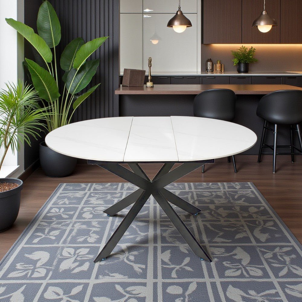 1.1m White Circular Extending Ceramic Table - The Furniture Warehouse