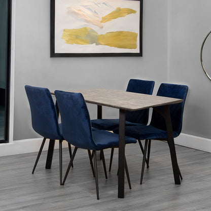 1.2m Concrete Table &amp; 4 x CH66 Blue Chairs - The Furniture Warehouse