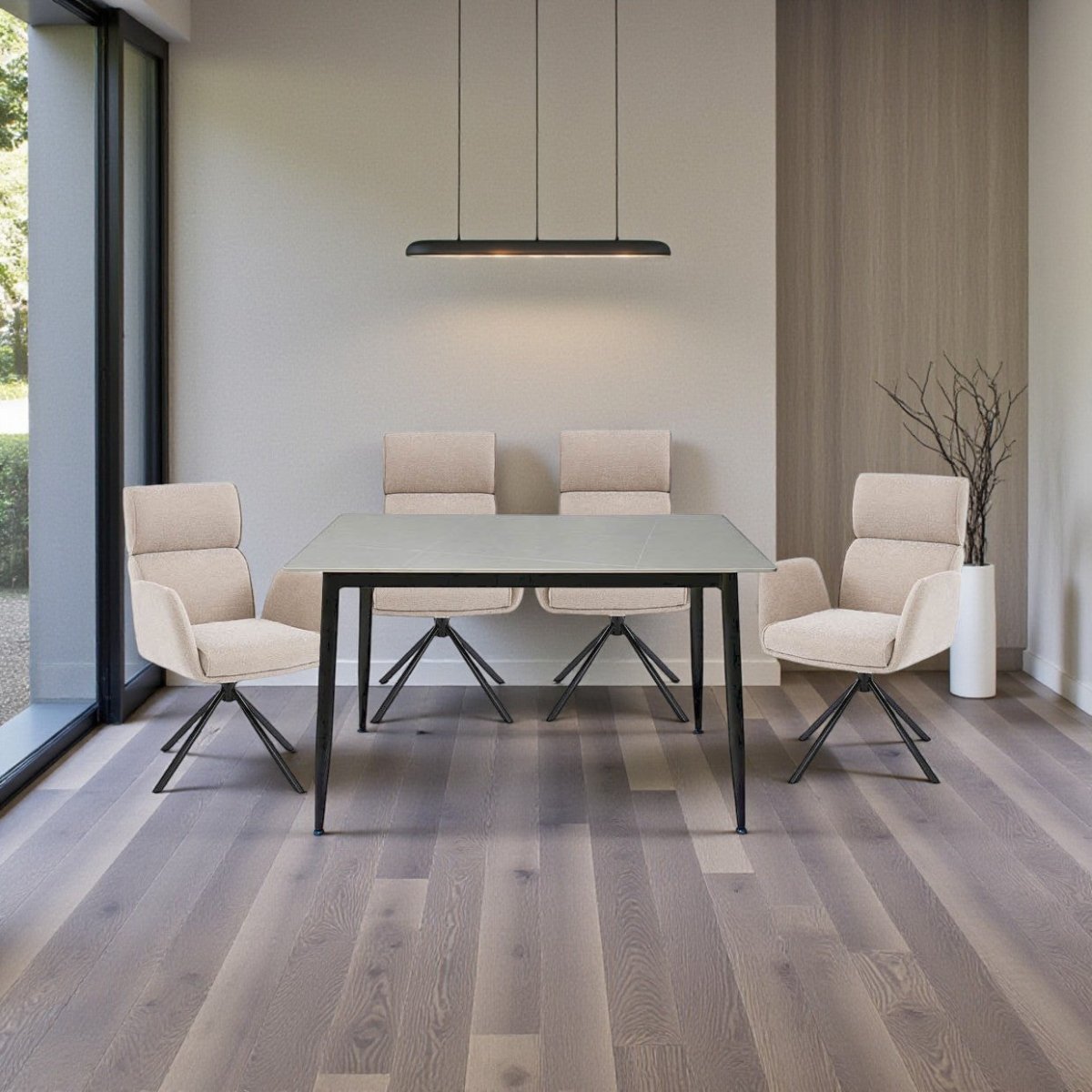 1.2m Grey Ceramic Table &amp; 4 x Biscuit High Back Swivel Chair Set - The Furniture Warehouse