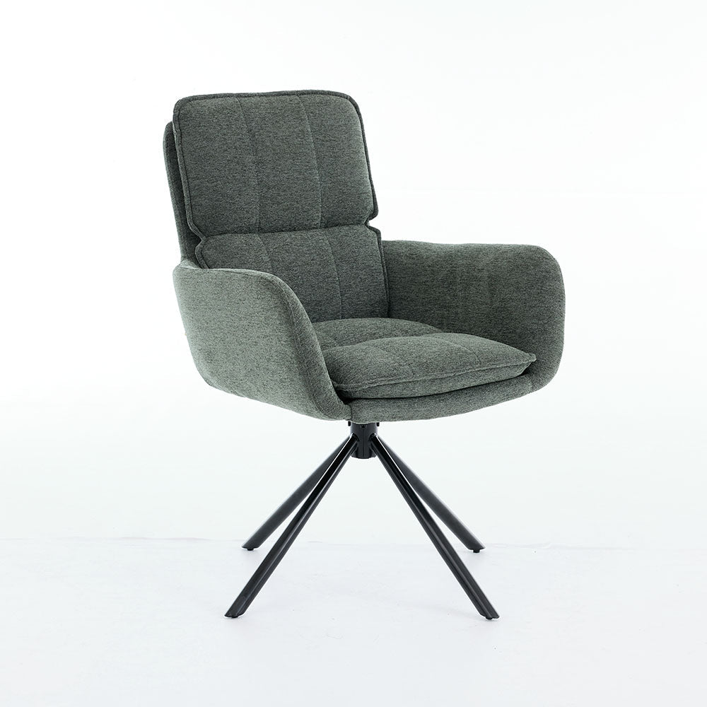1.2m Grey Ceramic Table &amp; 4 x Forest Green Luxe Panel Stitch Swivel Chair Set - The Furniture Warehouse