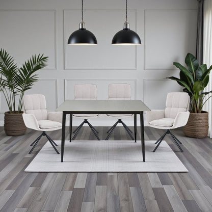 1.2m Grey Ceramic Table &amp; 4 x Grey Luxe Panel Stitch Swivel Chair Set - The Furniture Warehouse
