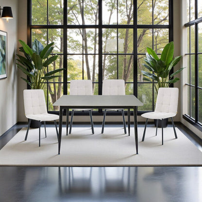 1.2m Grey Ceramic Table &amp; 4 x Grey Panel Stitch Chair Set - The Furniture Warehouse