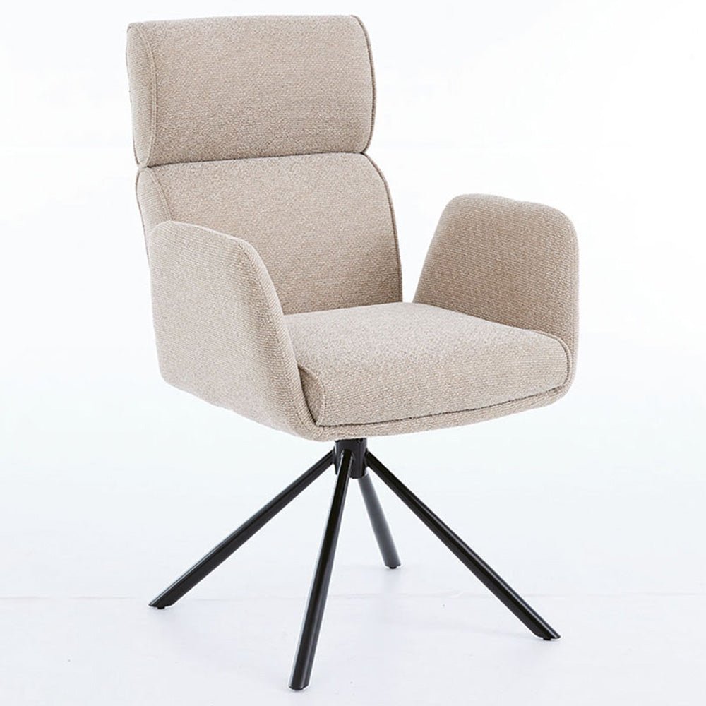 1.2m Grey Circular Ceramic Table &amp; 4 x Biscuit High Back Swivel Chair Set - The Furniture Warehouse