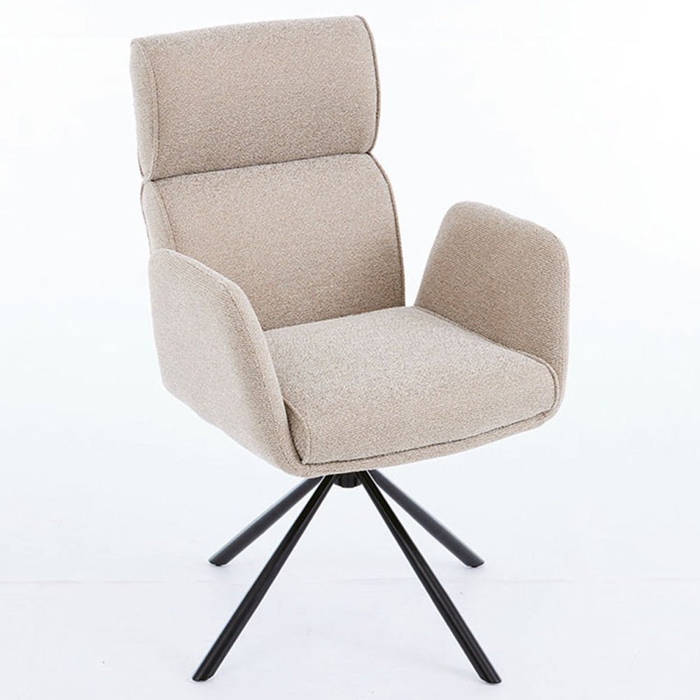1.2m Grey Circular Ceramic Table &amp; 4 x Biscuit High Back Swivel Chair Set - The Furniture Warehouse
