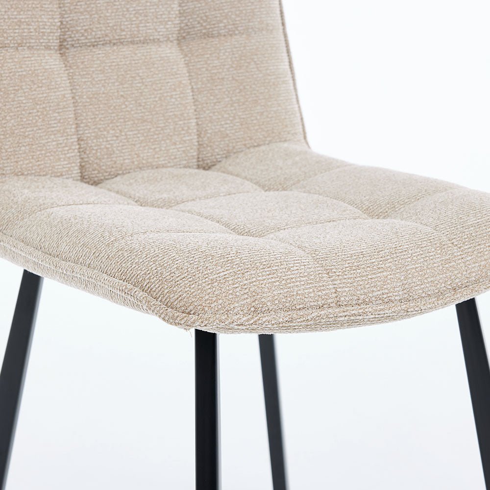 1.2m Grey Circular Ceramic Table &amp; 4 x Biscuit Panel Stitch Chair Set - The Furniture Warehouse